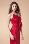 Chic Sheath Red Satin Short Cocktail Dress With Bow