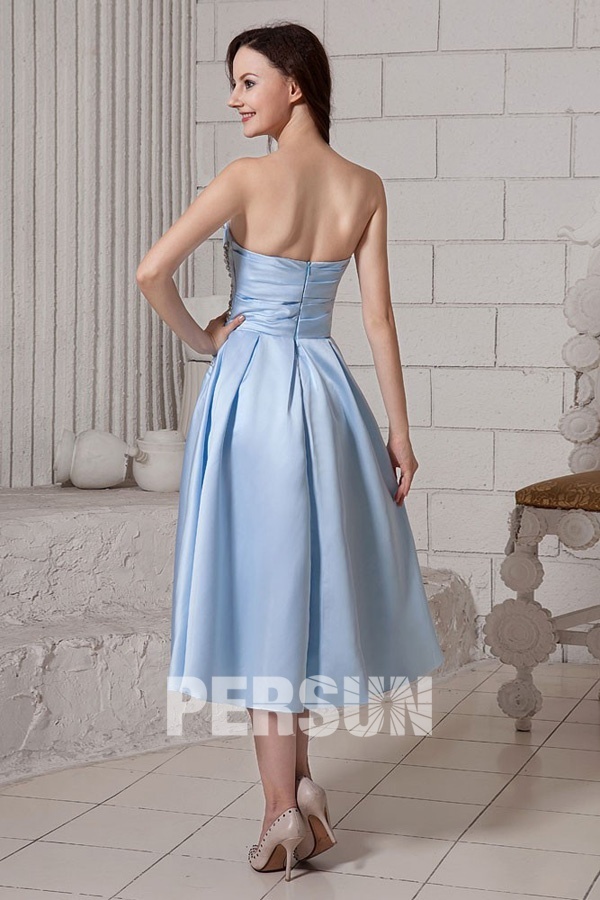 Tea length Blue tone Modern Pleats Winter Formal dress