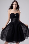 Simple Tulle Black Empire A Line Knee Length Cocktail Dress