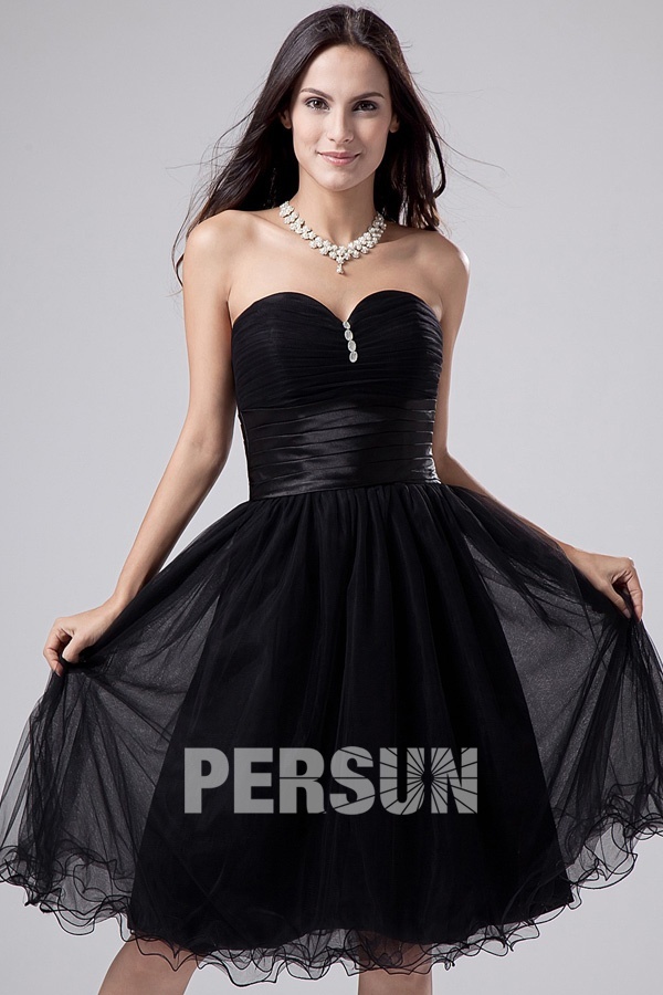 Simple Tulle Black Empire A Line Knee Length Cocktail Dress