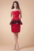 Modern Satin Strapless Lace Pieces Sheath Red evening Dress