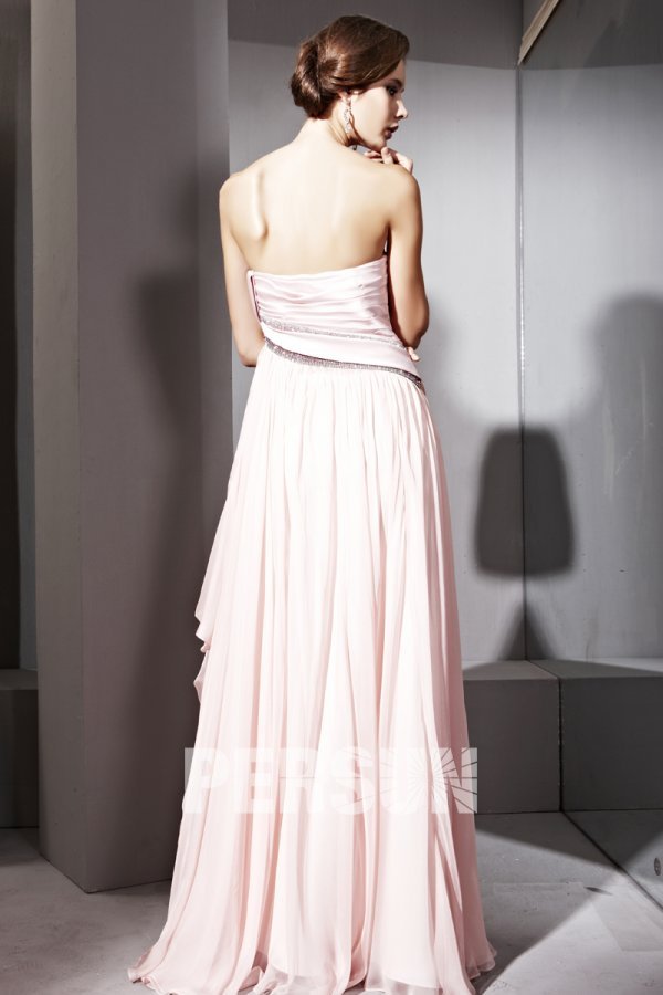Elegant Side Draping Beading Strapless Tencel A line Long Formal Evening Dress