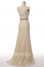 Elegant Beading Ruffles Round Neck Tulle Column Formal Evening Dress