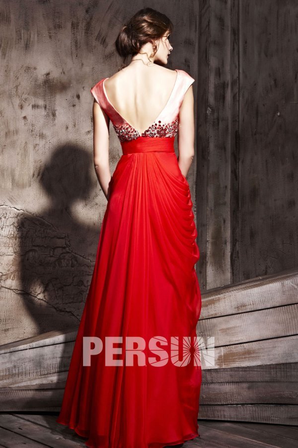 Noble Draping Beading V neck Tencel Red A line Formal Evening Dress