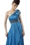 Beading Rhinestone One Shoulder Satin Blue A line Formal Dress