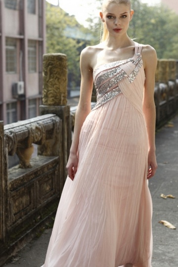 Ruching Beading One Shoulder Tencel A line  Evening Dress  Persun