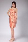 Ruffles Strapless Satin Column Orange Knee Length Formal Dress