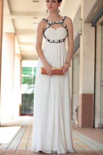 A line Spaghetti Empire Beading Floor Length Evening Dress