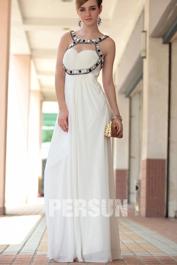 Beading Ruching Spaghetti Straps ITY White A line Formal Evening Dress