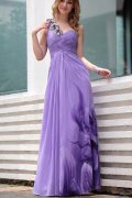 One Shoulder Purple Ruching Pattern Chiffon Prom / Evening Dress