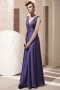 Noble Beading Pleated V neck Silk Purple Evening Dress