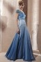 Beading Pleated Ombre Boat Neck Tencel Blue Evening Dress