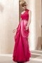 Beading Drapping Ombre One Shoulder Tencel Fuchsia Evening Dress