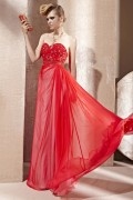 Strapless Red Beading Hand Tied Sequins Long Tencel Evening Dress