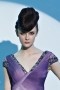 Beading Ruching Ombre Draping V neck Tencel Purple Evening Dress