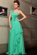V-neck Beading Ruching Sequins Hand-made Flowers A-line Long Awesome Tencel Evening Dress