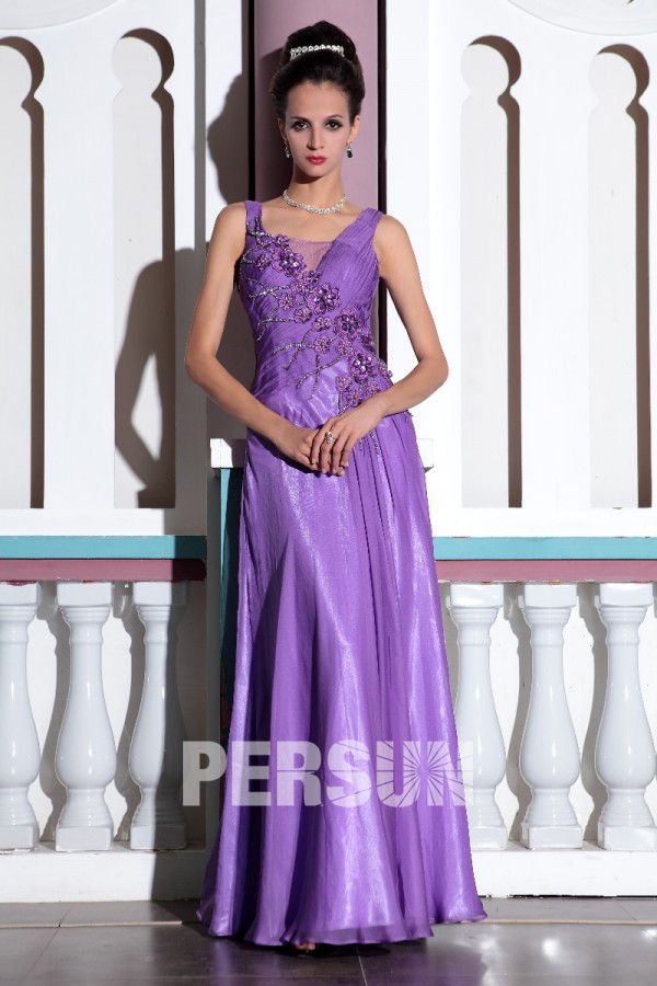Chic Purple Tone Sleeveless Beading Ruched Floor Length Formal Dress