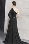 Graceful Sequins Pleats One Shoulder Chiffon Black A line Long Evening Dress