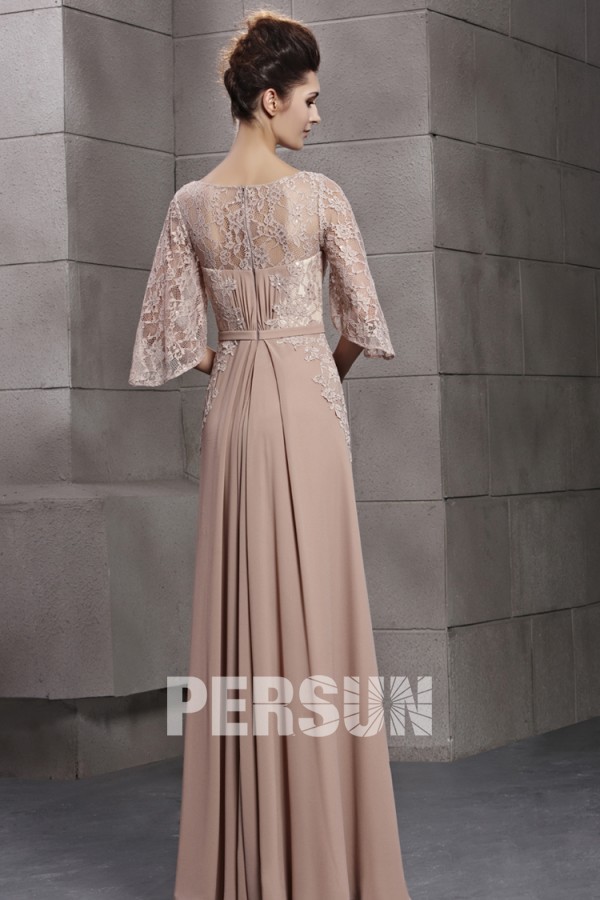 Graceful Scoop Lace Half Sleeves Chiffon Empire A line Long Evening Dress