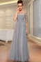 Vintage Chiffon Boat neck Embroidery Ruching A line Long Evening Dress