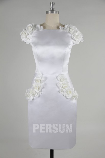 Etui Linie knielanges Abendkleid mit kurzen Ärmeln aus Satin Persun