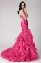 Chic Ruffles Sleeveless Pink Tone Beading Floor length Evening Dress