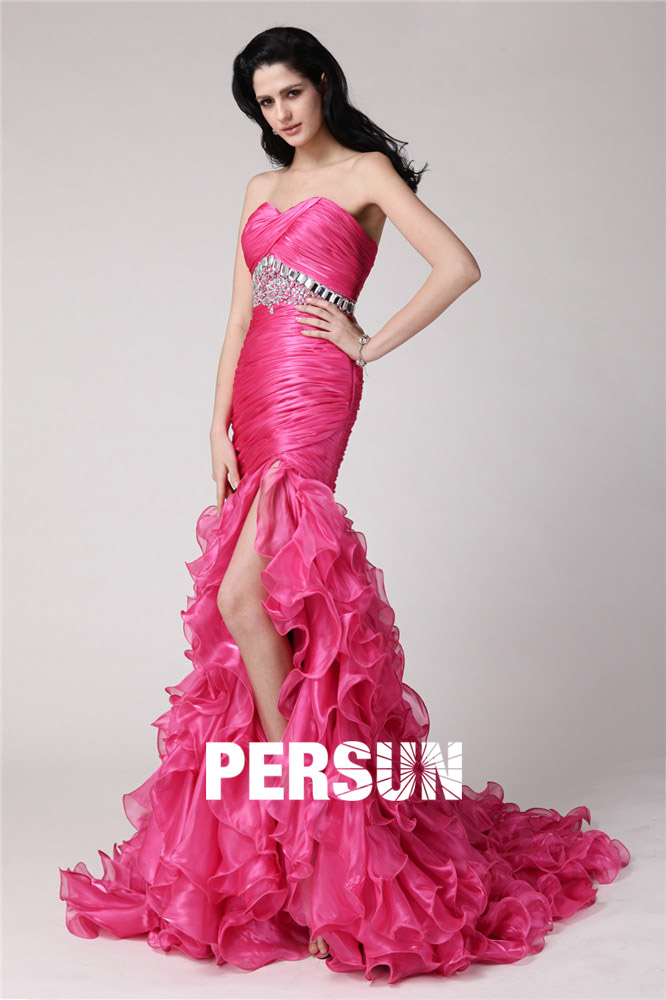 Chic Ruffles Sleeveless Pink Tone Beading Floor length Evening Dress