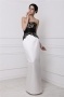 Modern Color Block Strapless Lace Ribbon Full Length Formal Dress