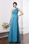 Chic One Shoulder Blue Tone Ruching Chiffon Full Length Formal Evening Dress