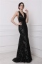Sexy Black Open Back Mermaid Lace Formal Evening Dress