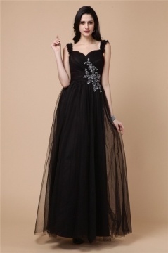 Elegant Tulle Strap Full Length Formal Evening Dress