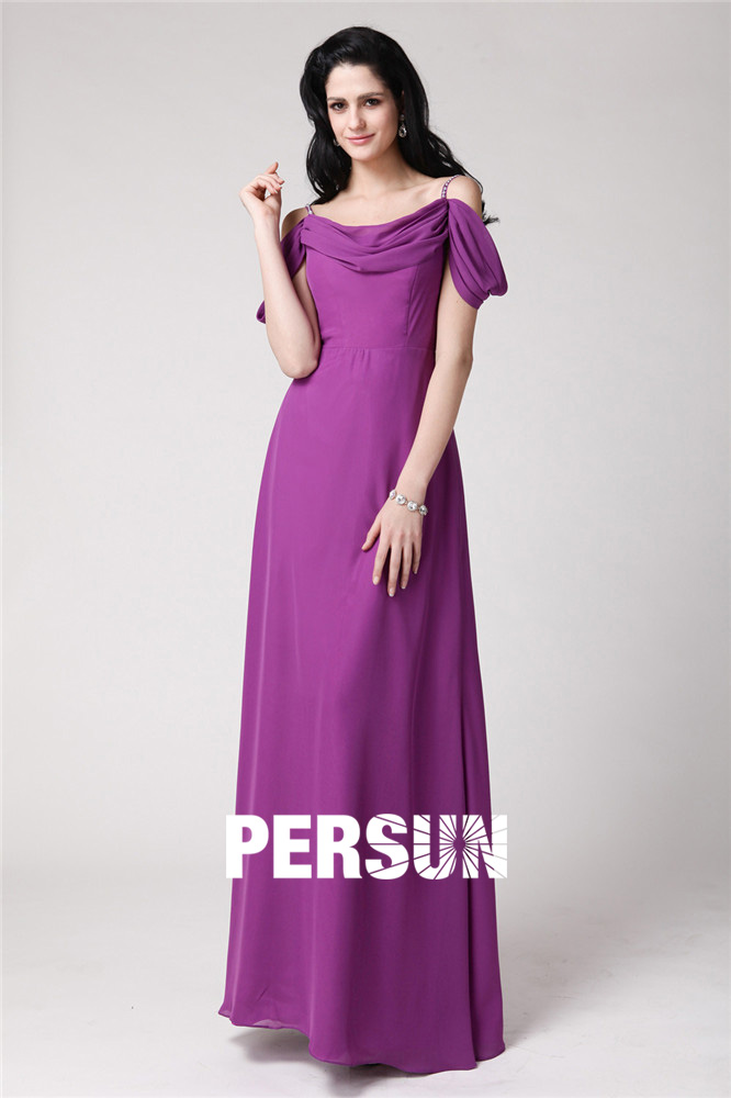 Modern Purple Tone Strap Chiffon Ruching Formal Dress