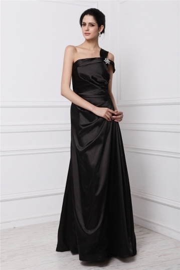 Dressesmall Chic One Shoulder Zipper Satin Full Length Formal Evening Dress