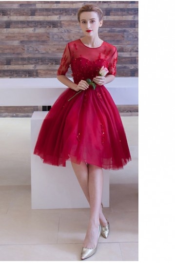Chic A-Linie Rund-Ausschnitt Knielang Abendkleid Festliche Kleider in Rot Persun