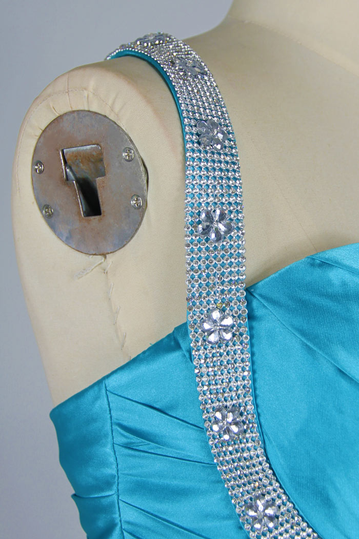  blue short formal dress shoulder design