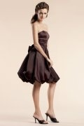 A line Strapless Ruched Coffee Satin Homecoming Dress