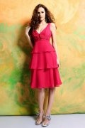 A line V neck Ruched Ruffle Knee Length Homecoming Dress