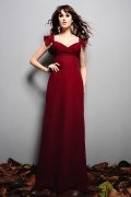 Sweetheart Burgundy Empire Cap Sleeve Chiffon Prom / Evening Dress