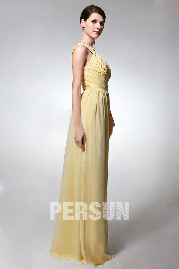 Simple Ruched Round Neck Floor Length Chiffon Formal Dress