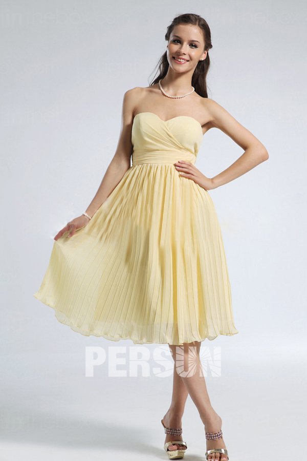 Pleated Sweetheart Knee Length Chiffon A line Prom Dress