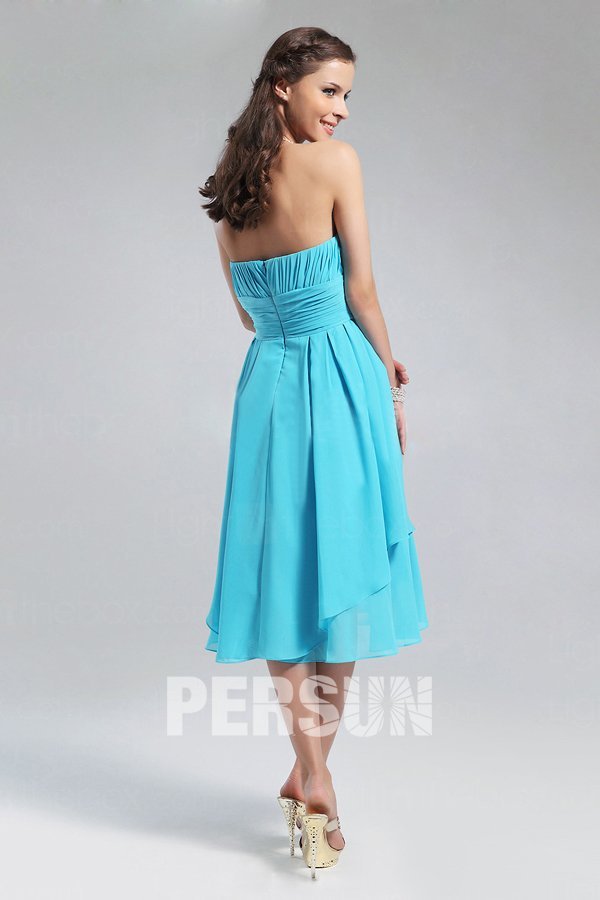 Ruched Sweetheart Chiffon Blue A line Formal Dress