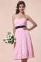 Ruched Sweetheart Knee Length Chiffon Pink A line Formal Dress