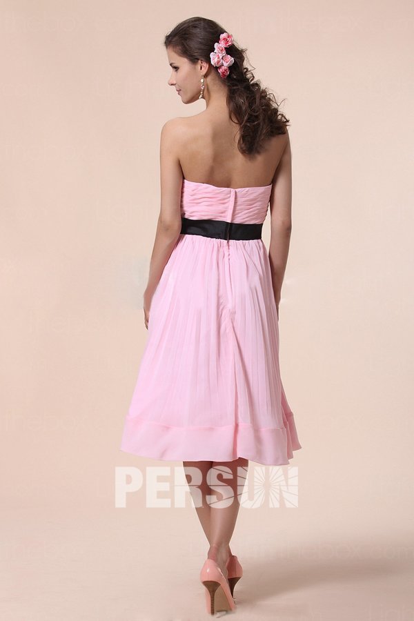 Ruched Sweetheart Knee Length Chiffon Pink A line Formal Dress