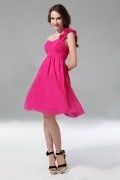 A line One Shoulder Ruched Flower Knee Length Homecoming Dress