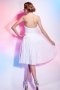 Ruched Beading Halter Chiffon White A line Knee Length Formal Dress