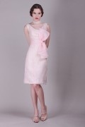 Organza Scoop Big Flower Pink Column Prom Dress