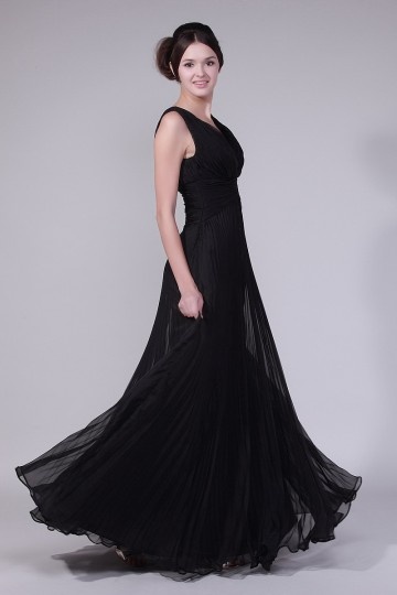 Dressesmall Simple Chiffon Black V Neck A Line Floor Length Evening Dress