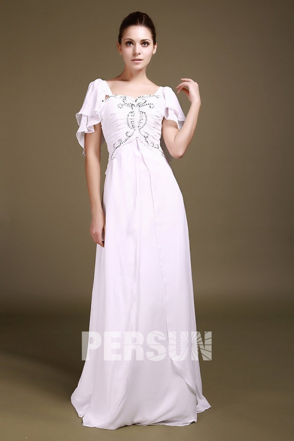 Simple Pink Chiffon Square A Line Formal Dress With Sleeves