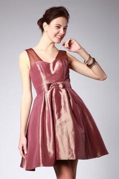 Modern Taffeta V Neck A Line Brown Empire Evening Dress