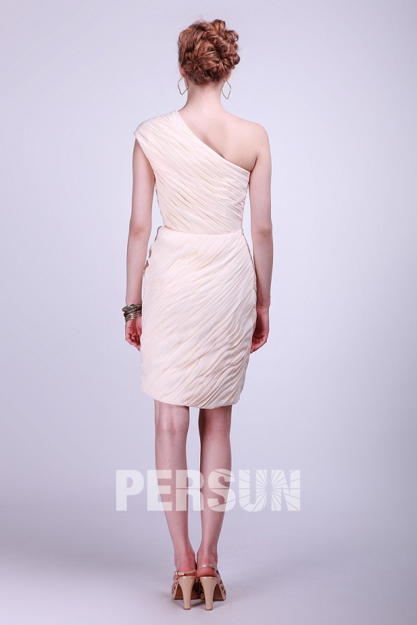Simple Ivory Column One Shoulder Short Chiffon Pleats Formal Dress